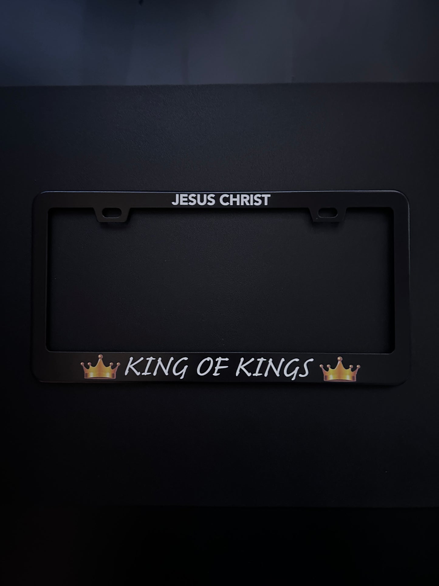 Jesus Christ King Of Kings Black Stainless Steel License Plate Frame