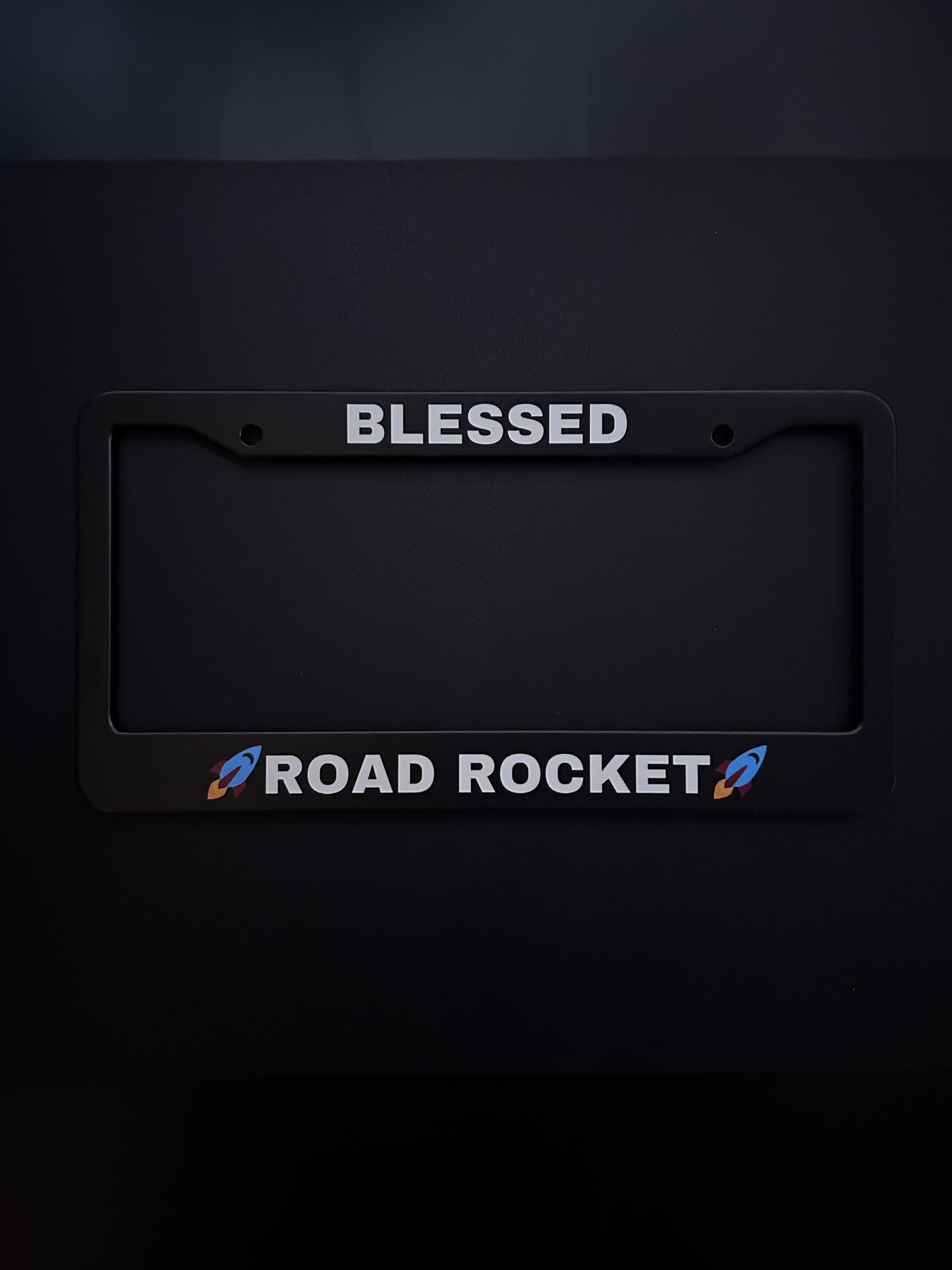 Blessed Road Rocket Black Stainless Steel License Plate Frame