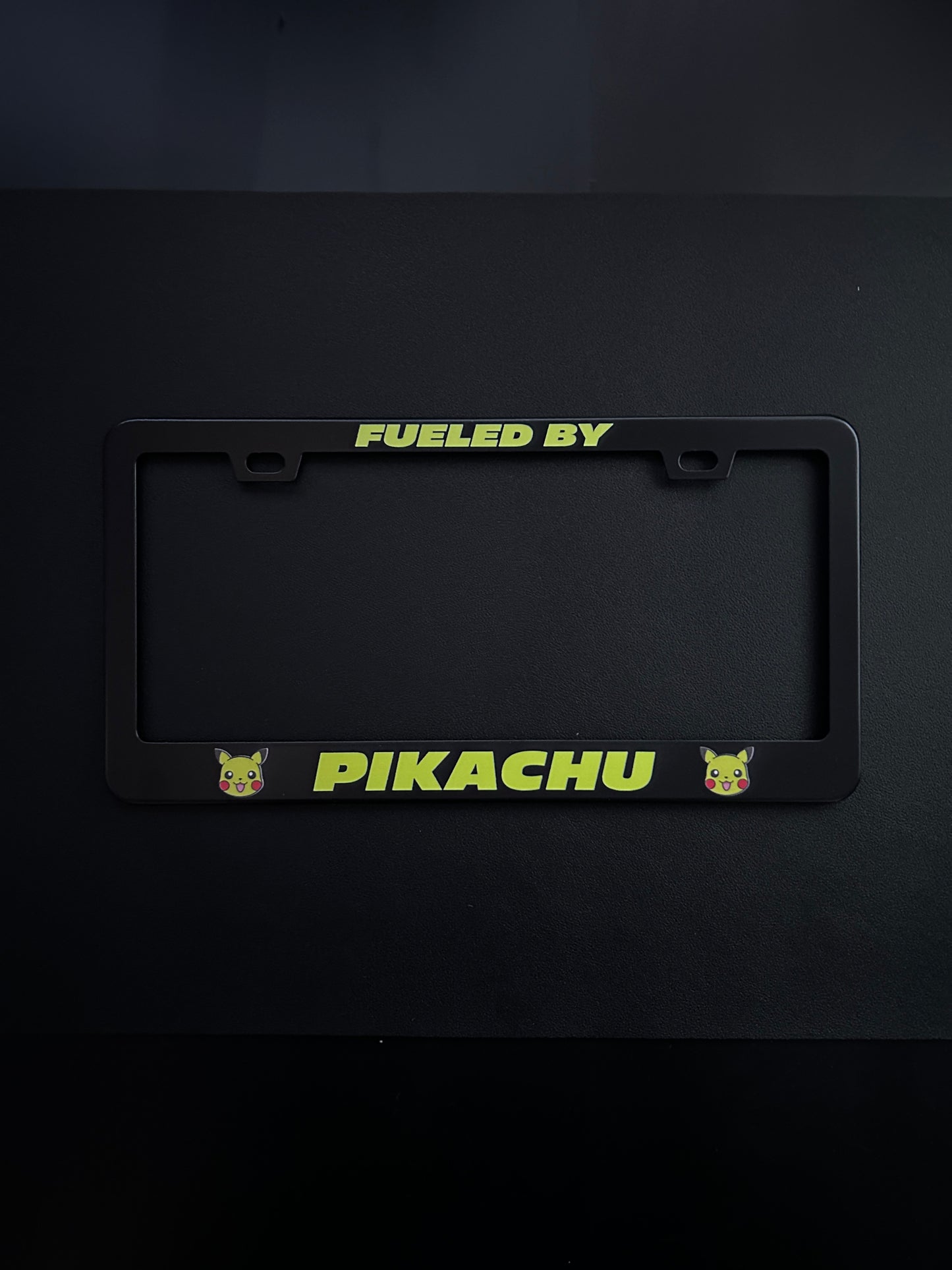 Fueled By Pikachu Black Stainless Steel License Plate Frame
