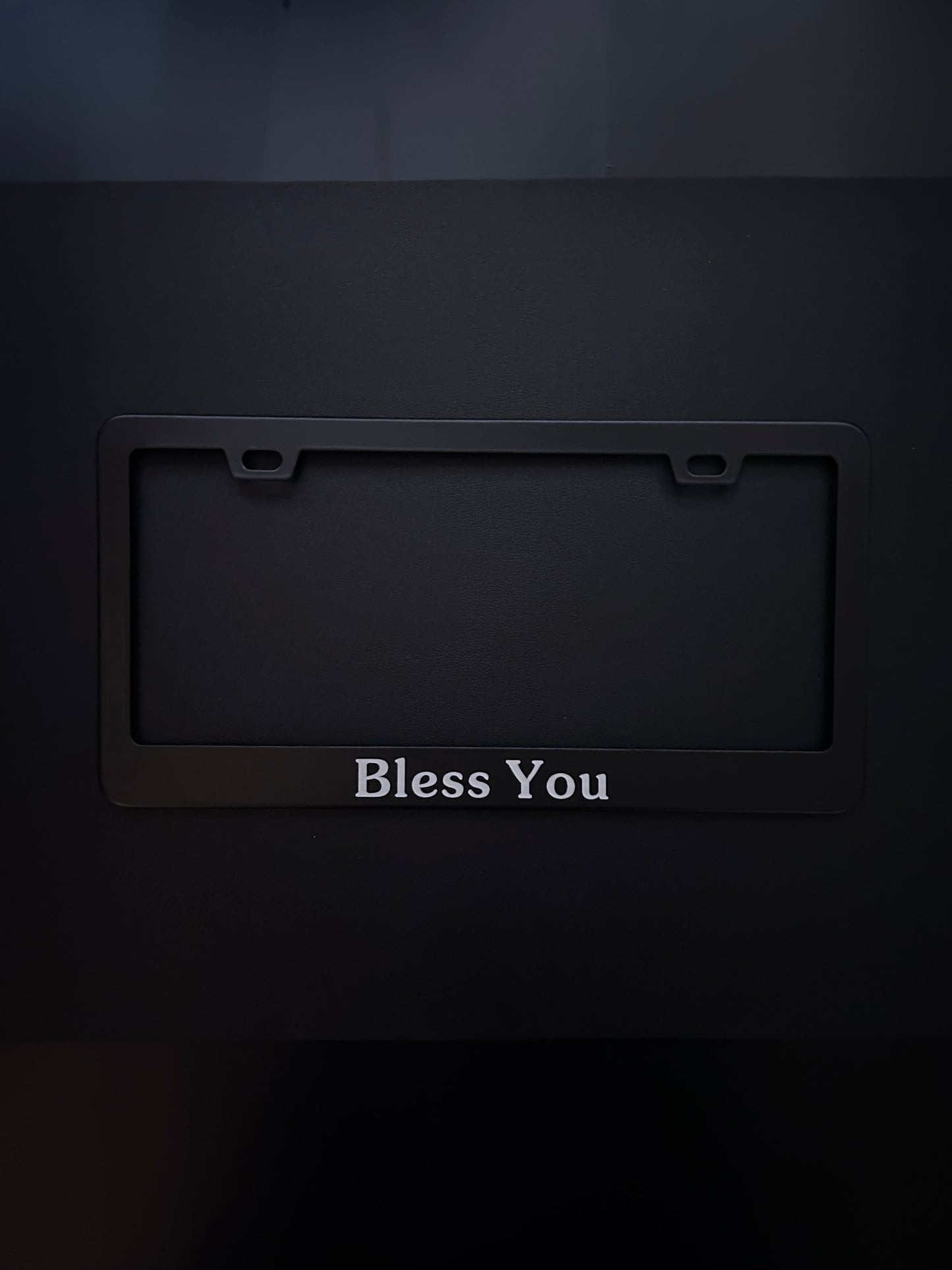 Bless You Black Stainless Steel License Plate Frame