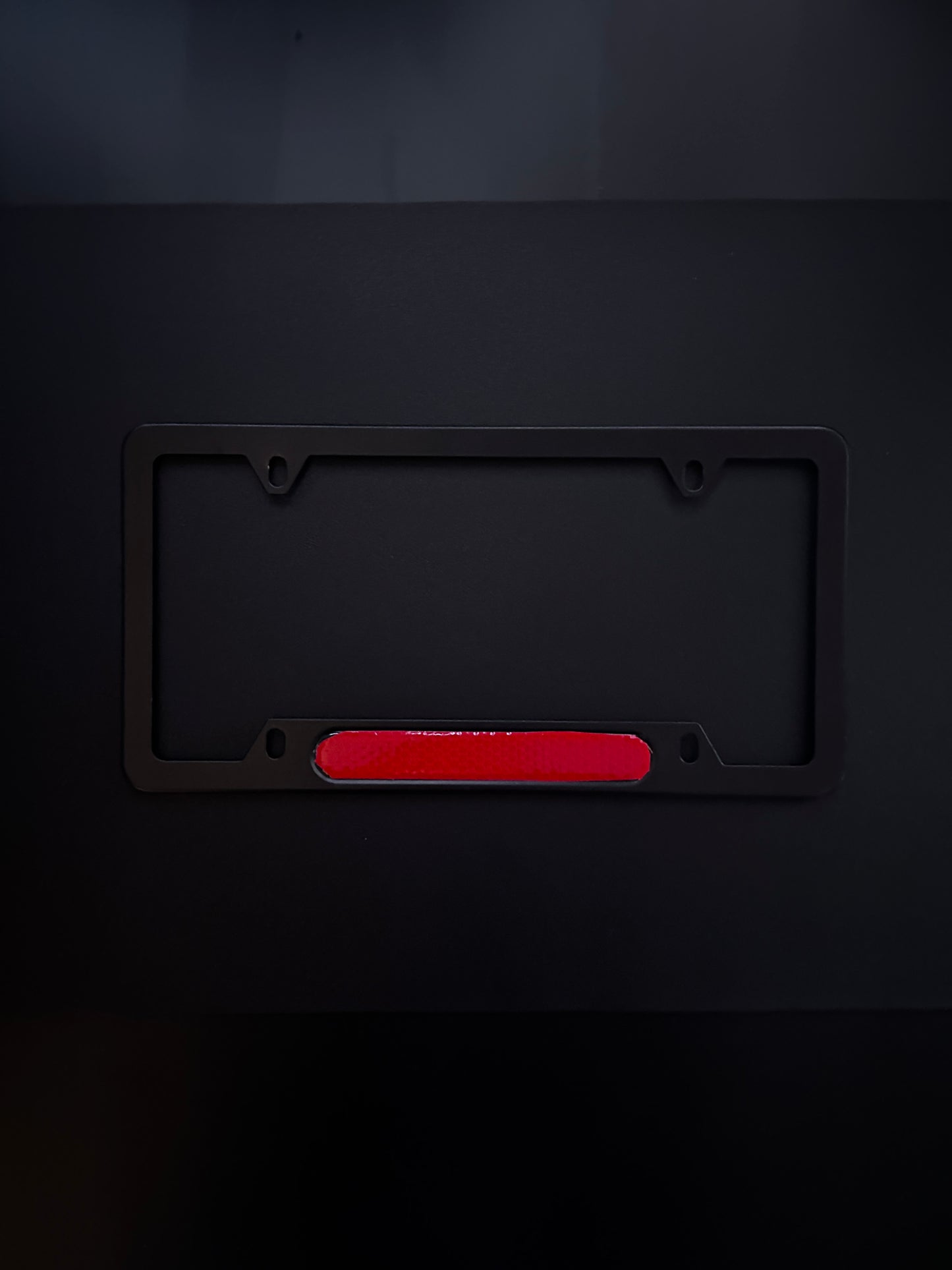 Red Reflector Strip Black Stainless Steel License Plate Frame