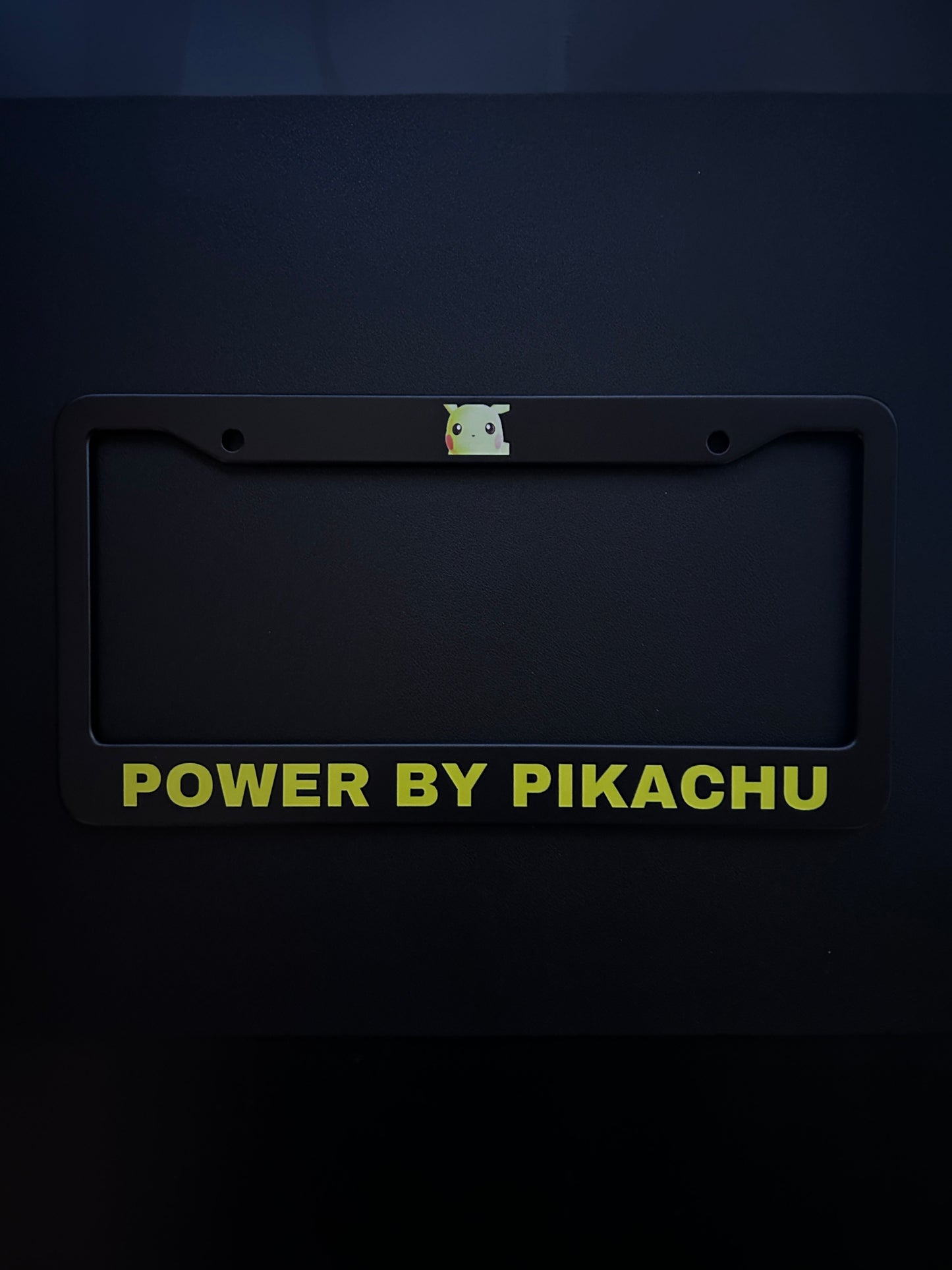 Power By Pikachu Black Stainless Steel License Plate Frame