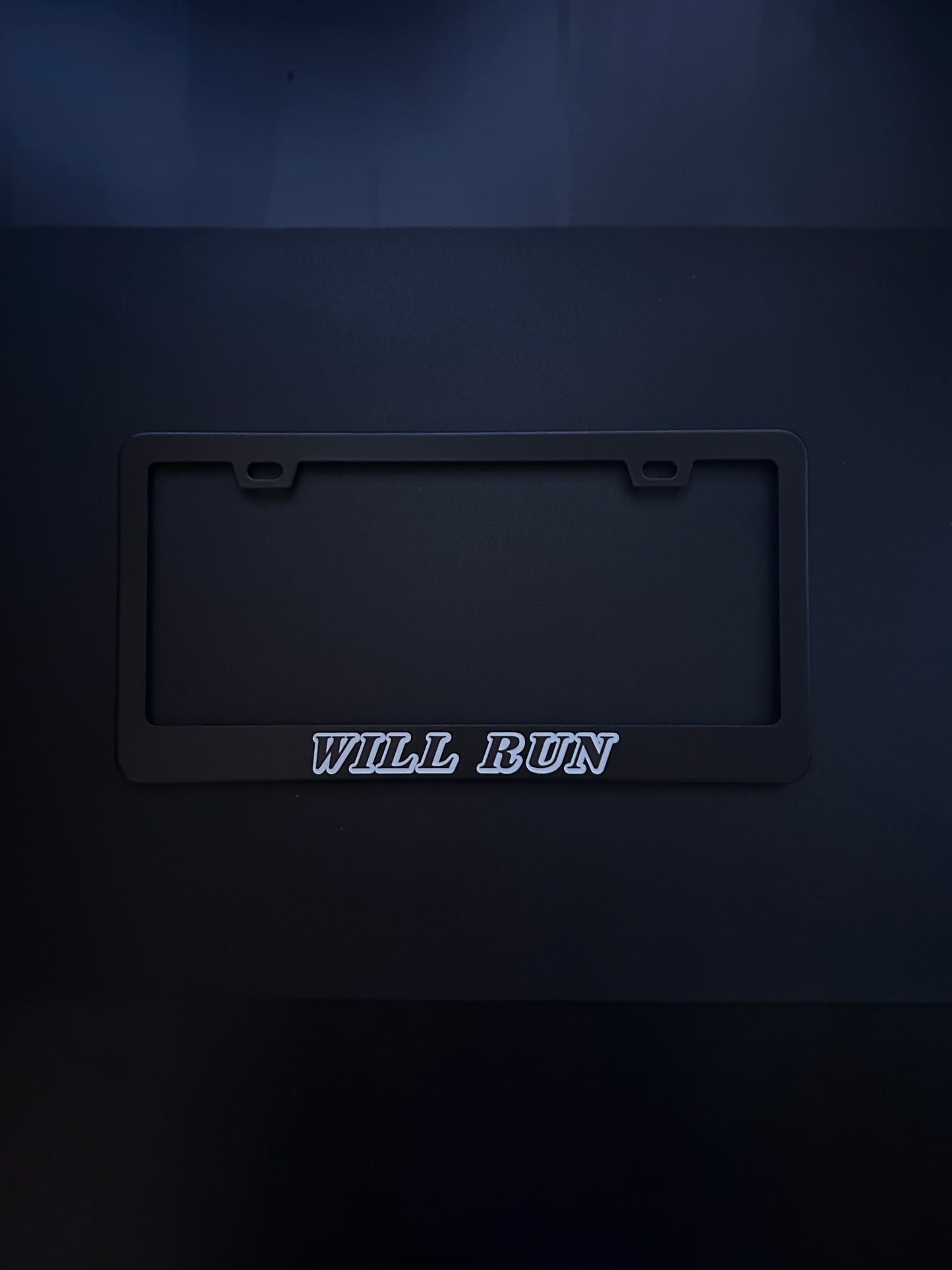 Will Run Black Stainless Steel License Plate Frame