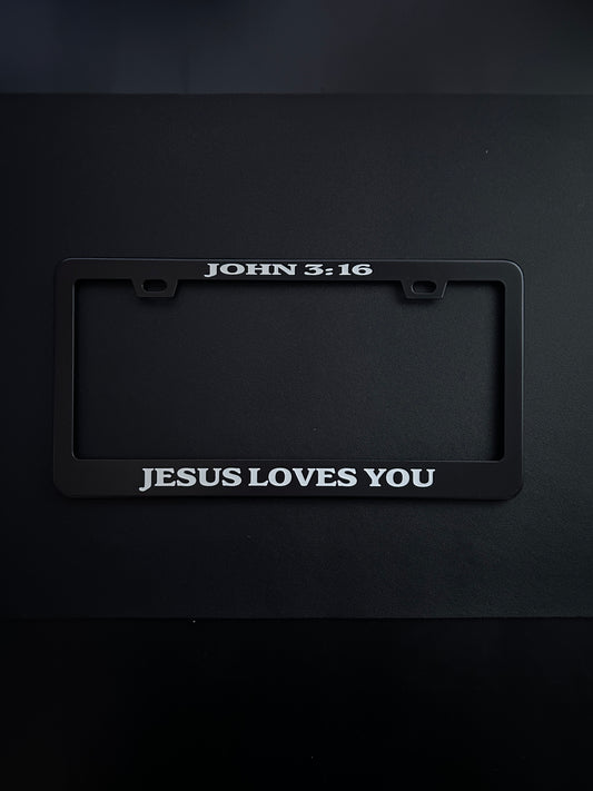 John 3:16 Jesus Loves You Black Stainless Steel License Plate Frame