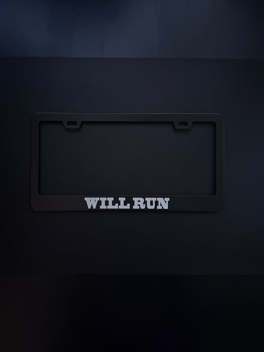 Will Run Black Stainless Steel License Plate Frame